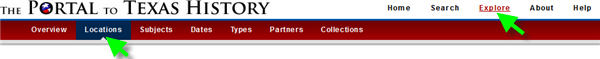 The "Explore Locations" feature in The Portal to Texas History