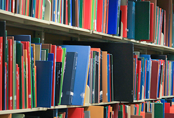 colorful books on shelves