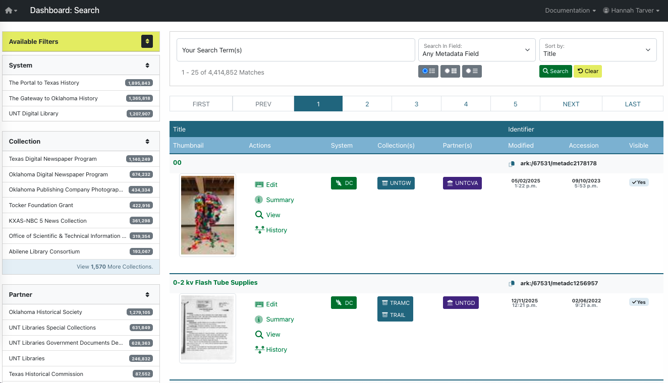 Screenshot of the edit Dashboard
