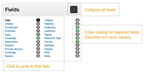 Screenshot of the field list in the "side-car"