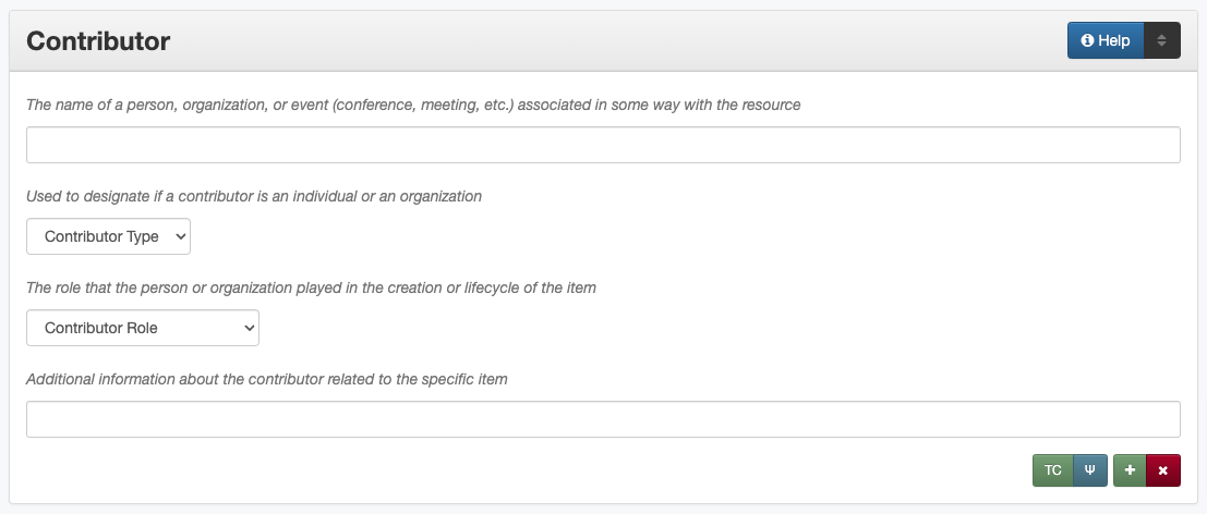 Screenshot of contributor element in metadata editing system.