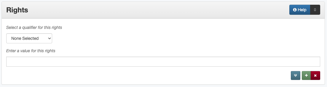 Screenshot of rights element in metadata editing system.