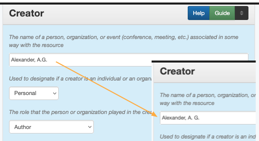 Screenshot showing record in the metadata editng form and the corrected value.