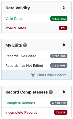 Screenshot of filters in the edit system Dashboard.