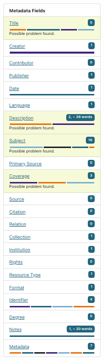 Screenshot of the overview part of the summary page with flagged fields